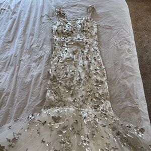 Floral sequin white mermaid dress